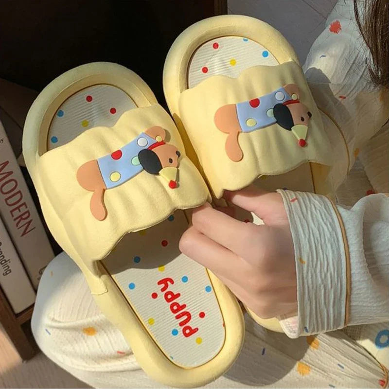 Cute Cartoon Puppy Slides – Soft Sole Summer Slippers Women