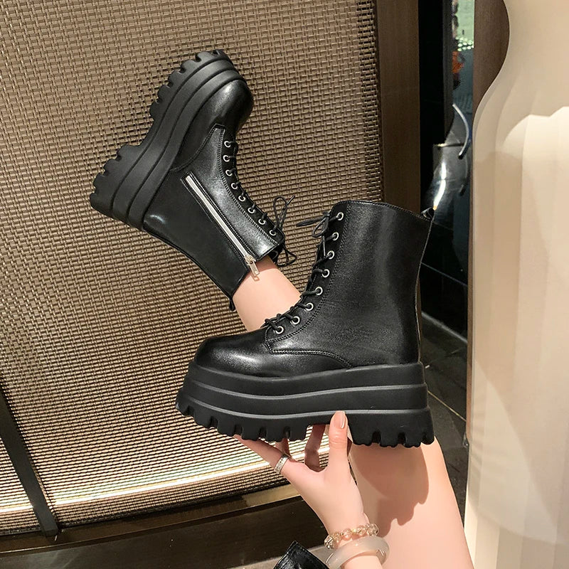 Women's Punk Gothic Platform Ankle Boots – Side Zip, Thick Sole