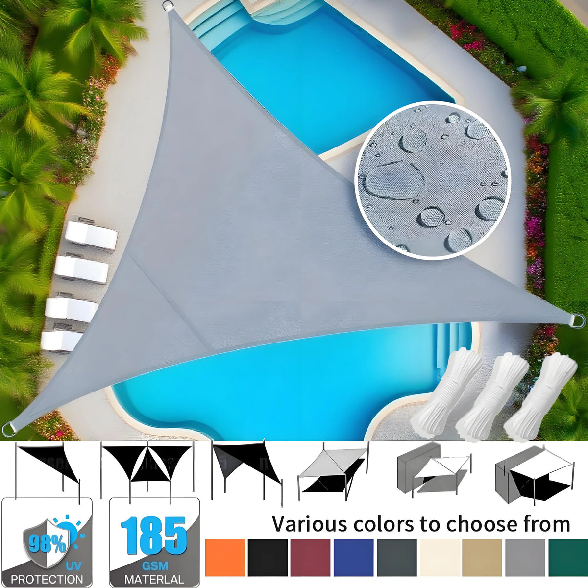 Triangle Sun Shade Sail 98% UV Block Waterproof Canopy Outdoor