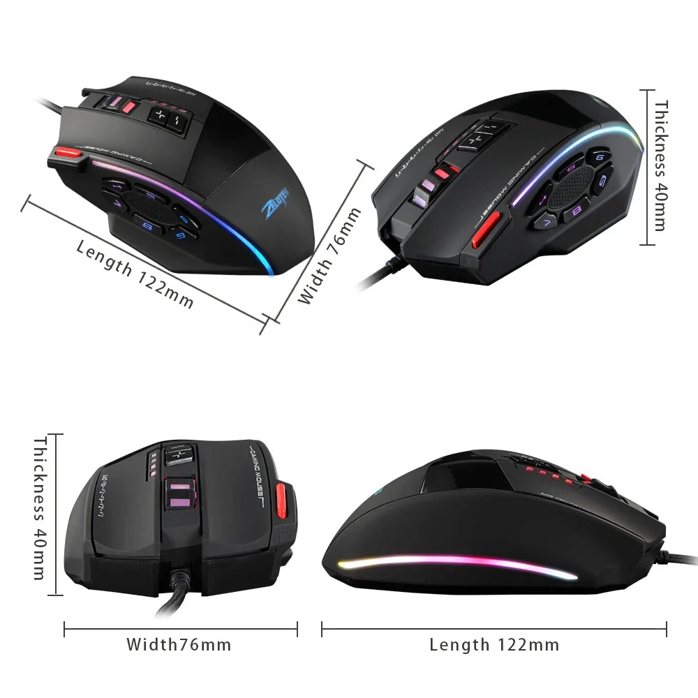 Zelotes C-13 Wired Gaming Mouse 13 Keys 10000 DPI RGB 128KB