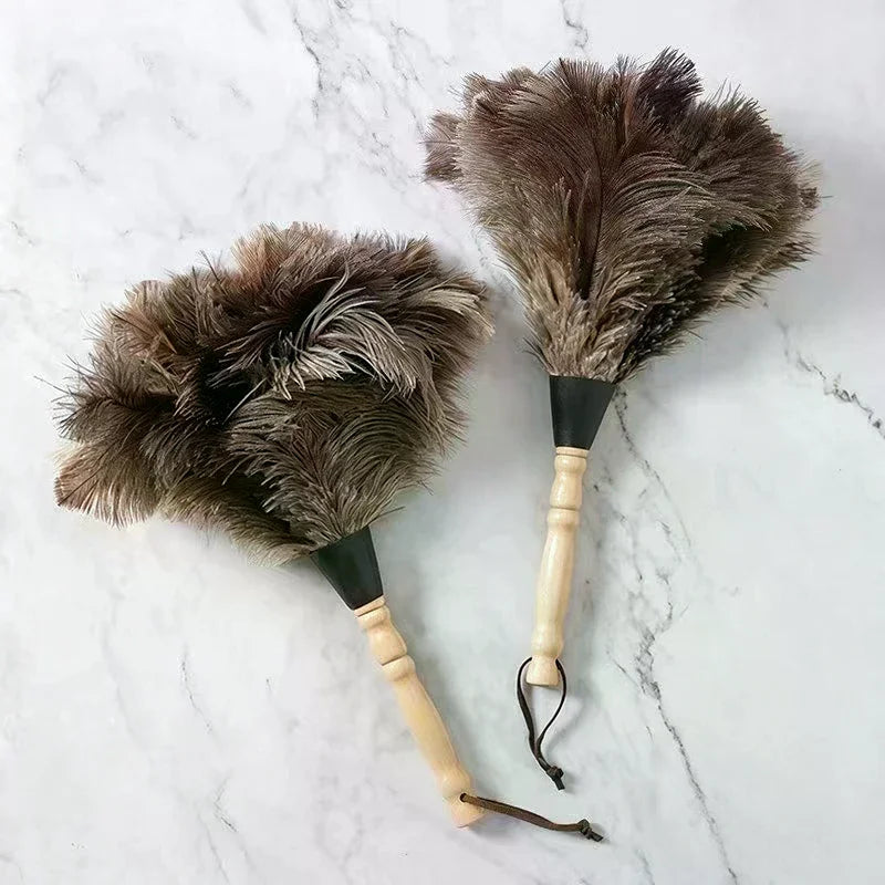 Natural Ostrich Feather Duster with Wooden Handle | Home Cleaning