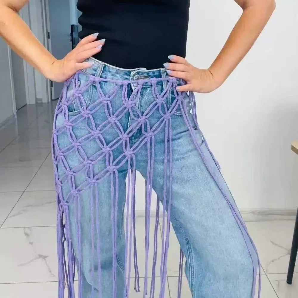 Handwoven Tassel Waist Belt – Boho Ethnic Cotton Women's Belt