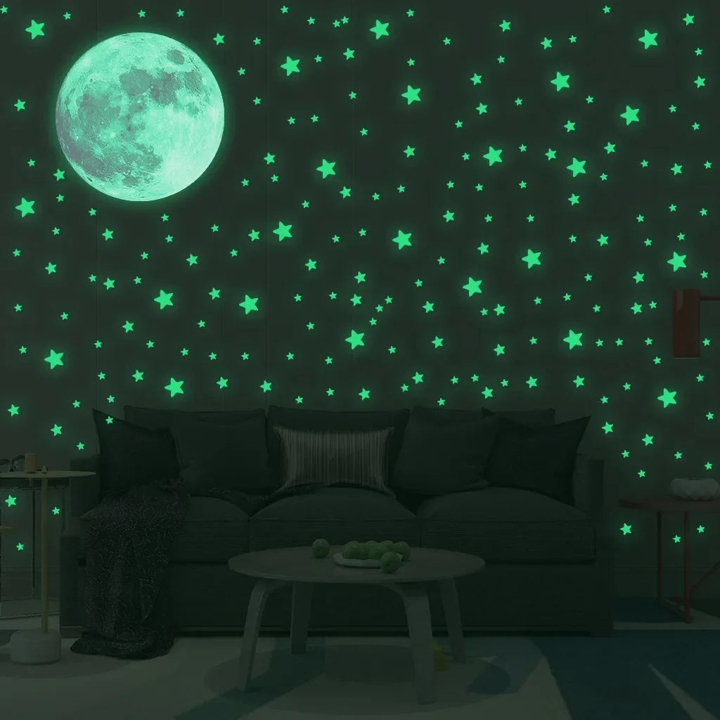 Glow in the Dark Moon & Stars Wall Decals – Kids Room