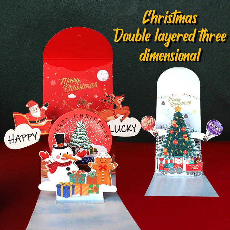 Design 3D Stereoscopic Christmas Red Envelopes Day Greeting Cards Eve