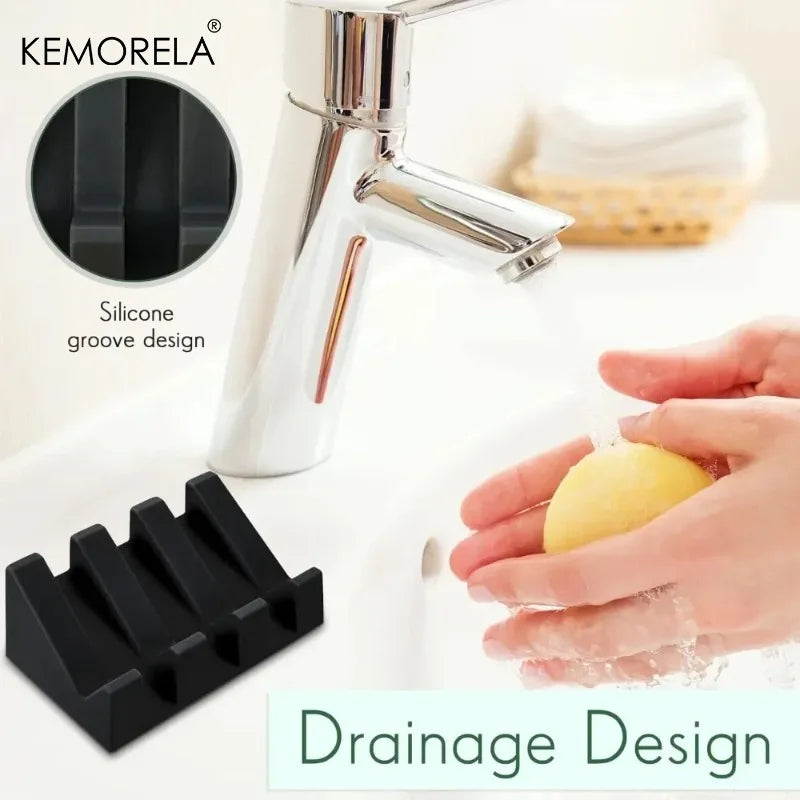 KEMORELA 2-Pack Silicone Self-Draining Soap Dish Tray Set
