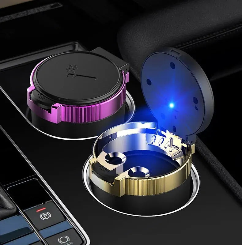 Car & Home Ashtray with Lid & Blue LED Light | ABS + Metal