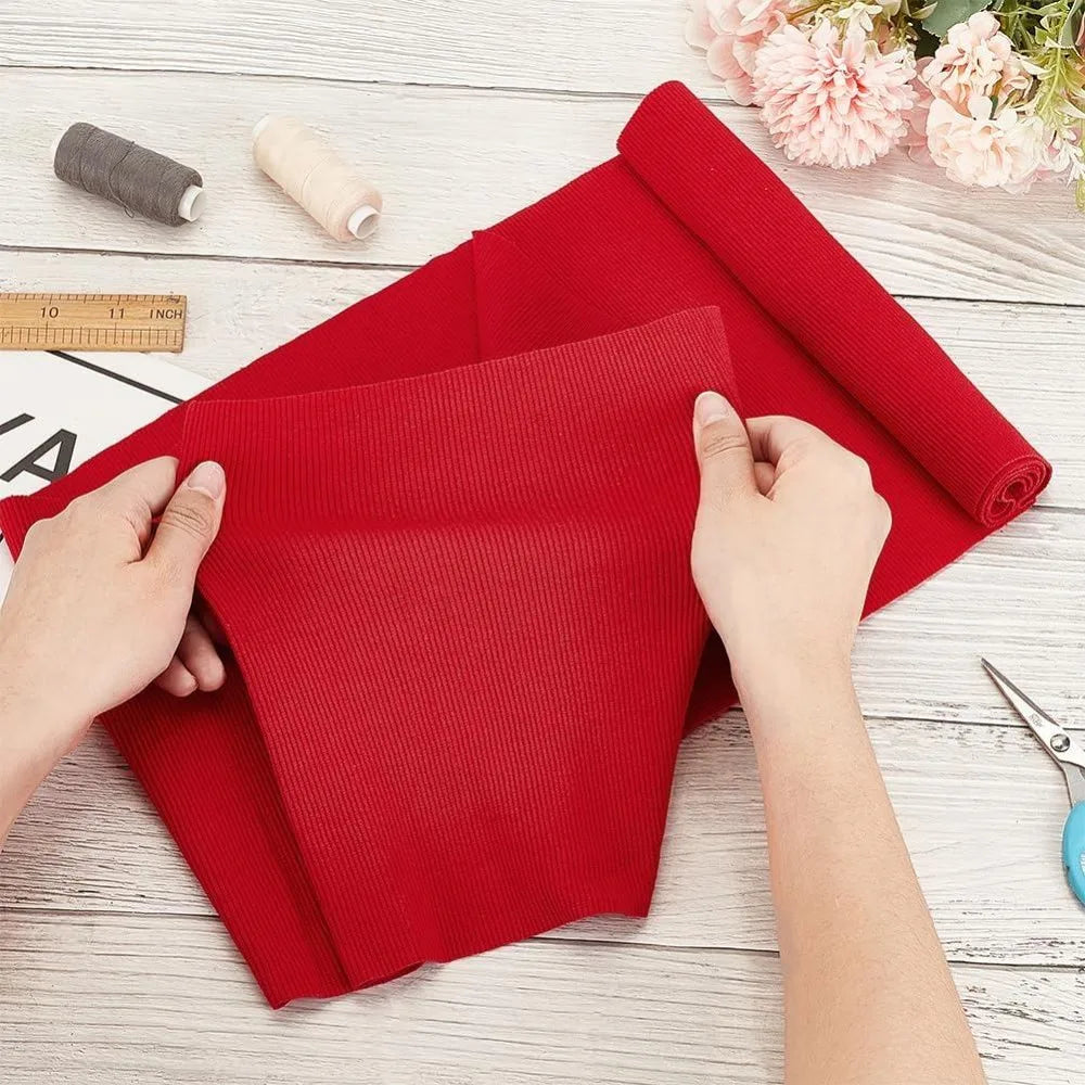 Red Ribbed Knit Cuff Fabric – Stretch Woven, 25×8.6 in
