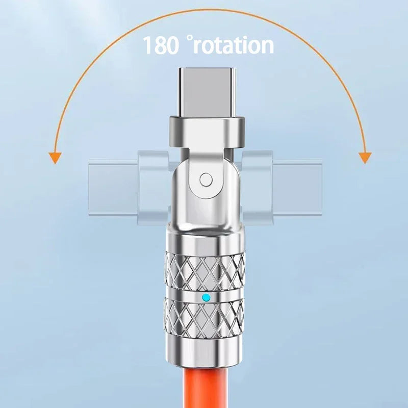120W 6A 180° Rotating USB-C Fast Charge Gaming Cable – Silicone