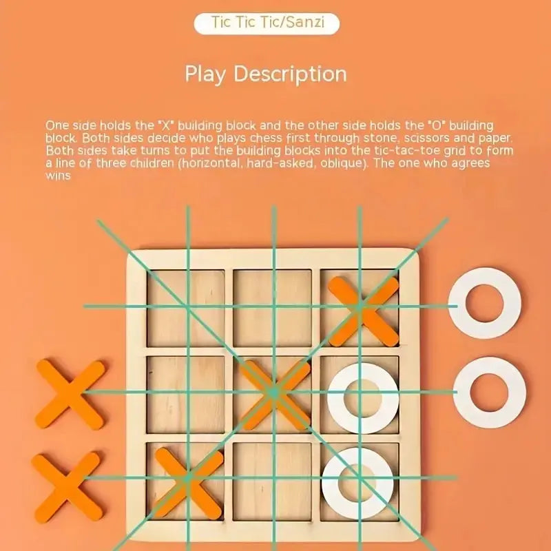 Wooden Tic-Tac-Toe Puzzle Game – Classic Family Strategy Toy