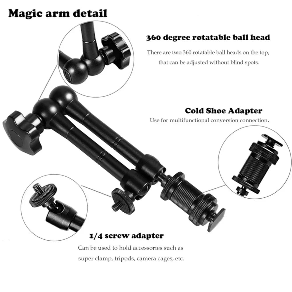 11" Metal Magic Arm & Super Clamp – Camera, Monitor & LED
