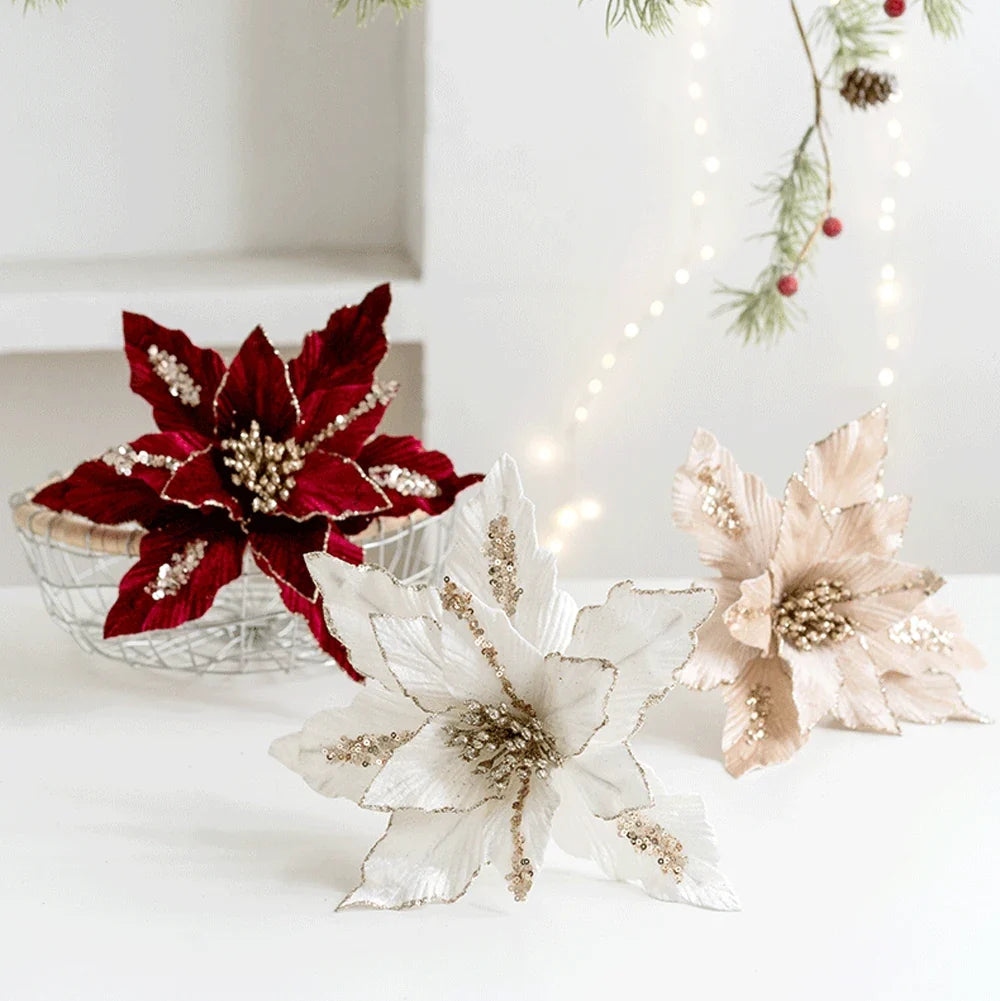 Artificial Christmas Flower Pick | Layered Petals | 26cm Stem
