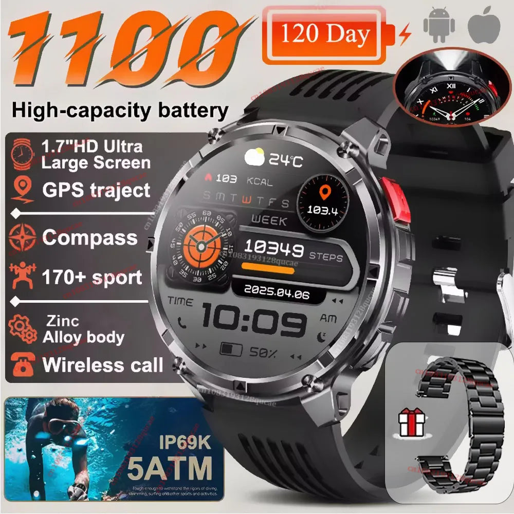 2026 1100mAh Smart Watch GPS Path 5ATM Waterproof Sports Run Hiking