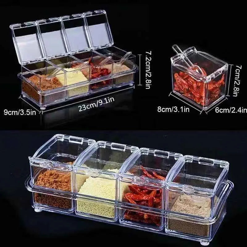4-Piece Clear Seasoning Box Set with Spoons – Spice Storage