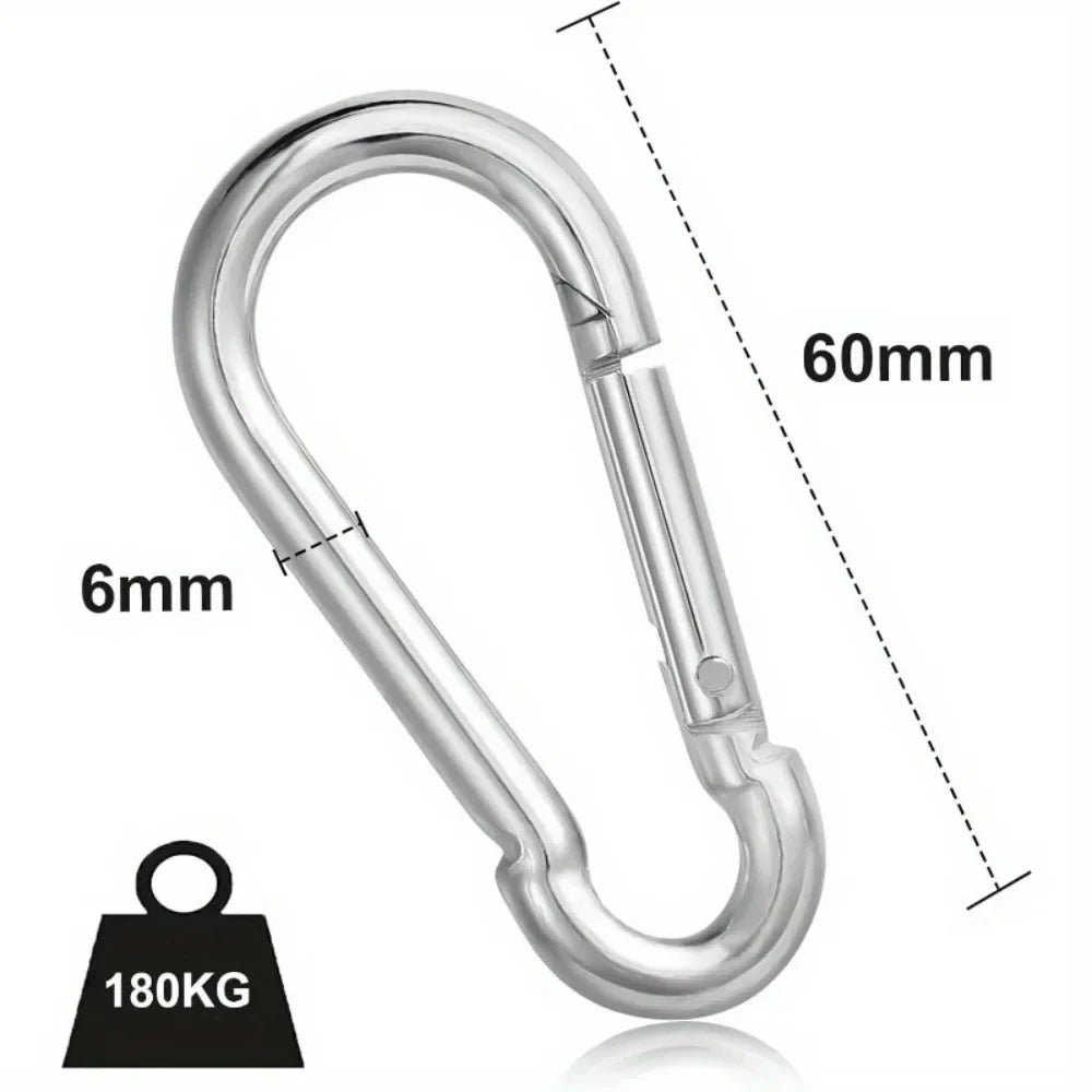 12-Pack Stainless Steel Carabiner Set | 6x60mm, 180kg Capacity
