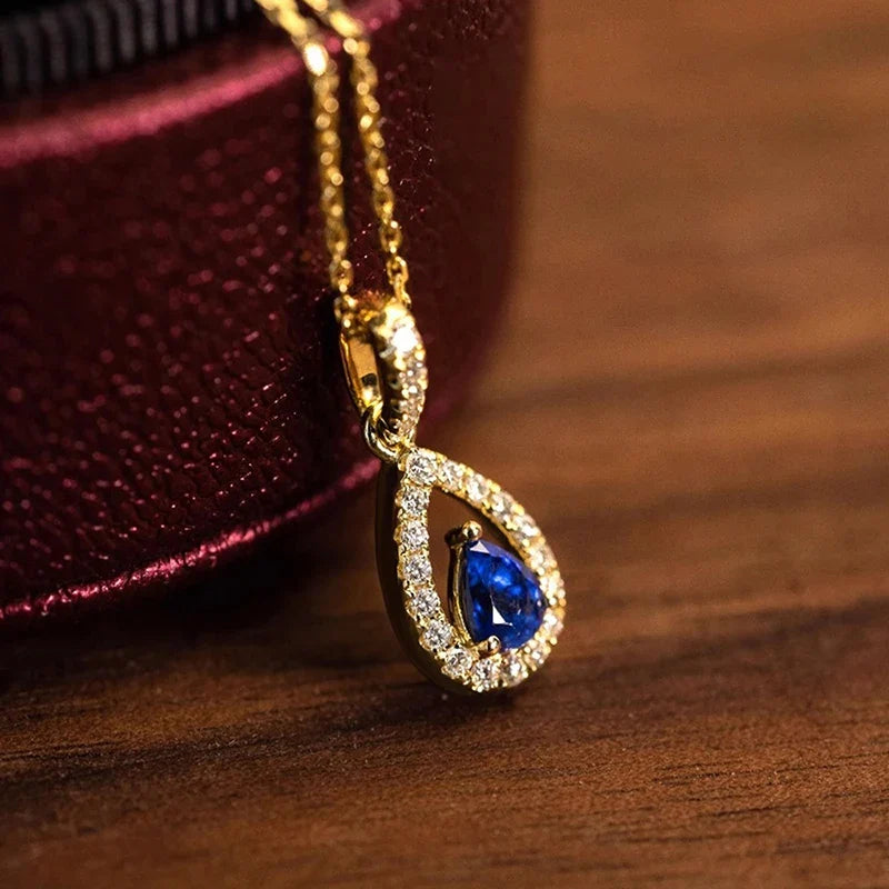 Huitan Teardrop Pendant Necklace – Blue Cubic Zirconia