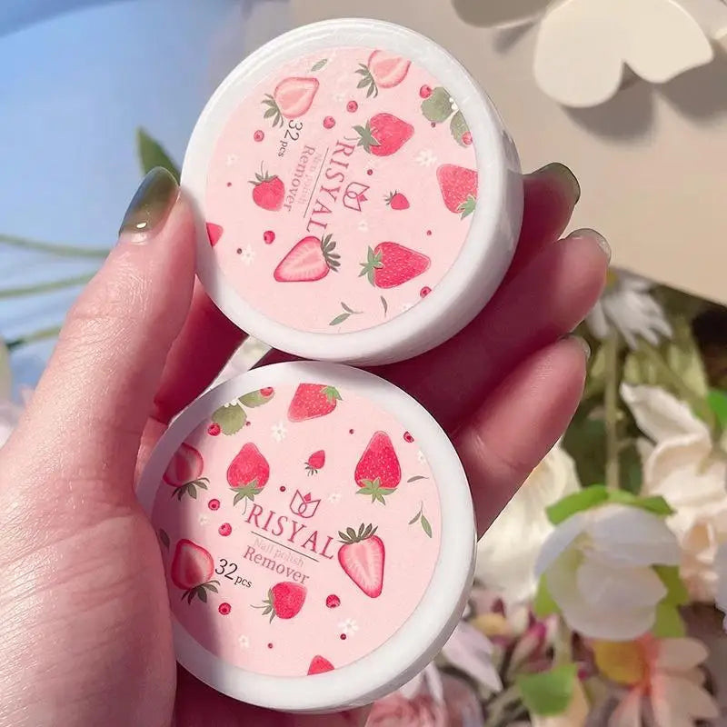 32-Pc Disposable Nail Polish Remover Wipes – Strawberry Scent