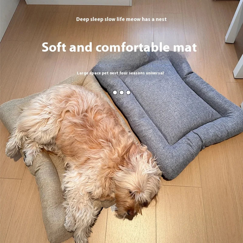 Square Dog Bed All-season Pet Cat Summer Cotton Linen Breathable Mat