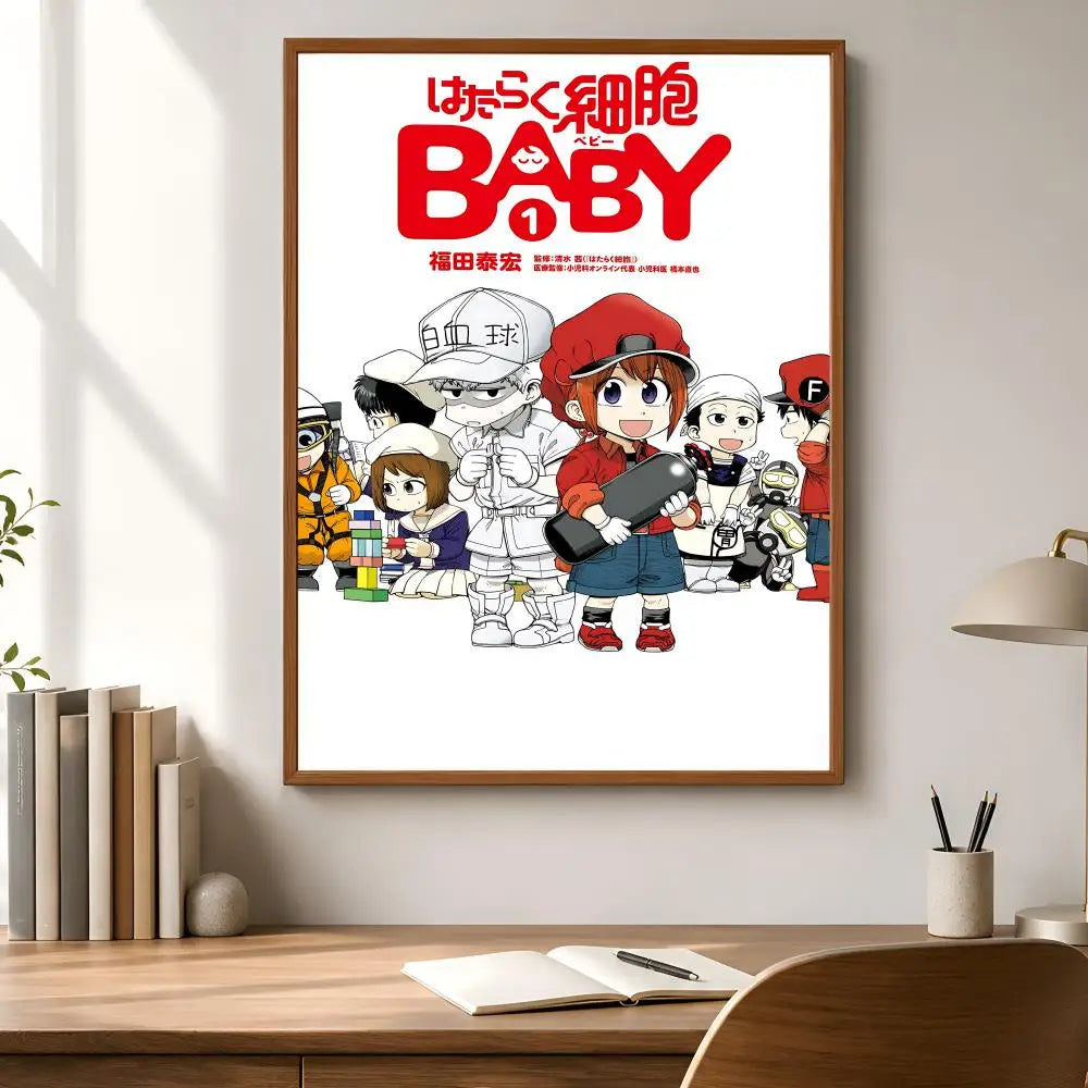 Hataraku Saibou Anime Poster – Waterproof Self-Adhesive Wall Art