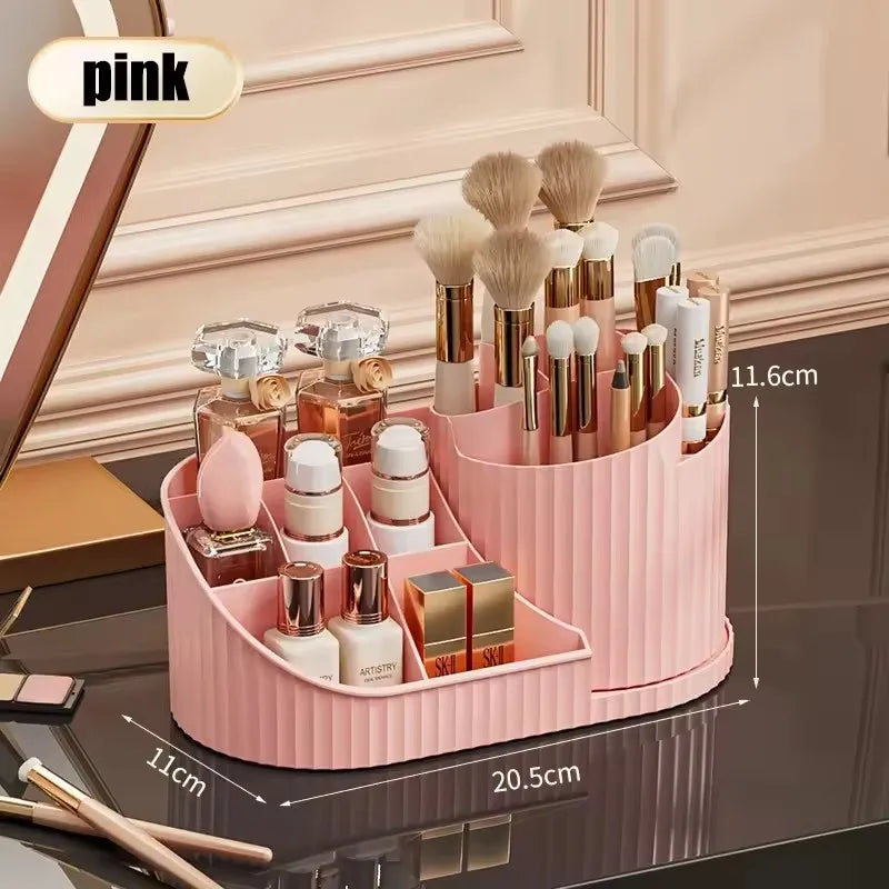 360° Rotating Makeup Organizer with Brush Holder | Large