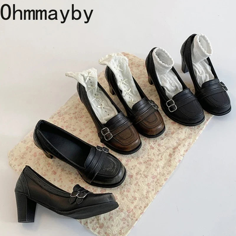 Women's Vintage Mary Jane Pumps – Thick Square Heel Slip-On