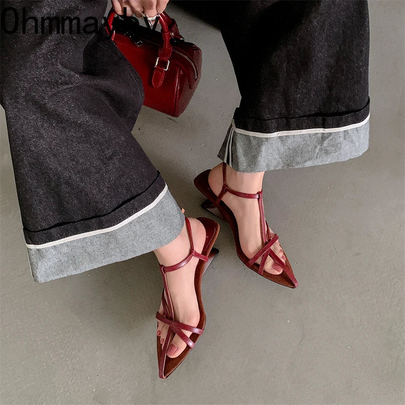 Women's Pointed Toe Square Heel Sandals – Narrow Band Style