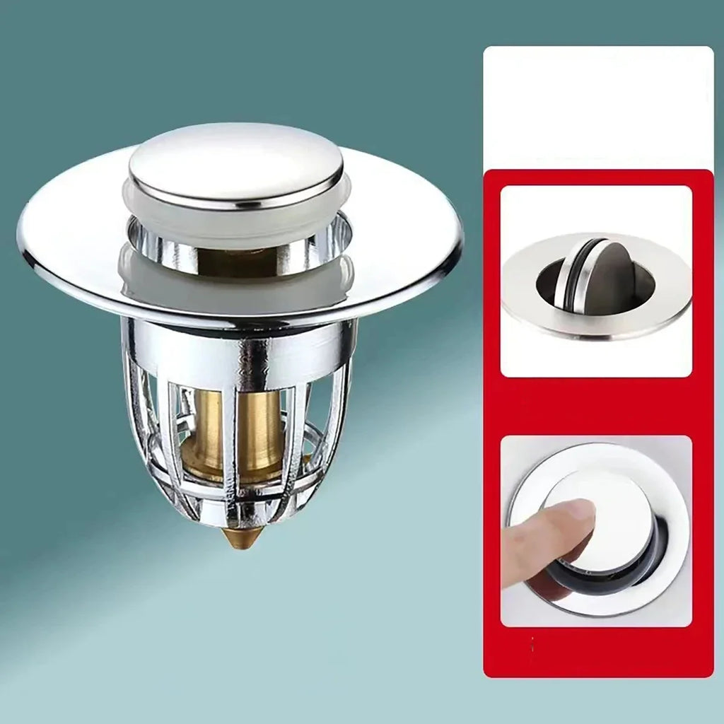 Chrome Pop-Up Sink Drain Stopper with Hair Catcher Filter
