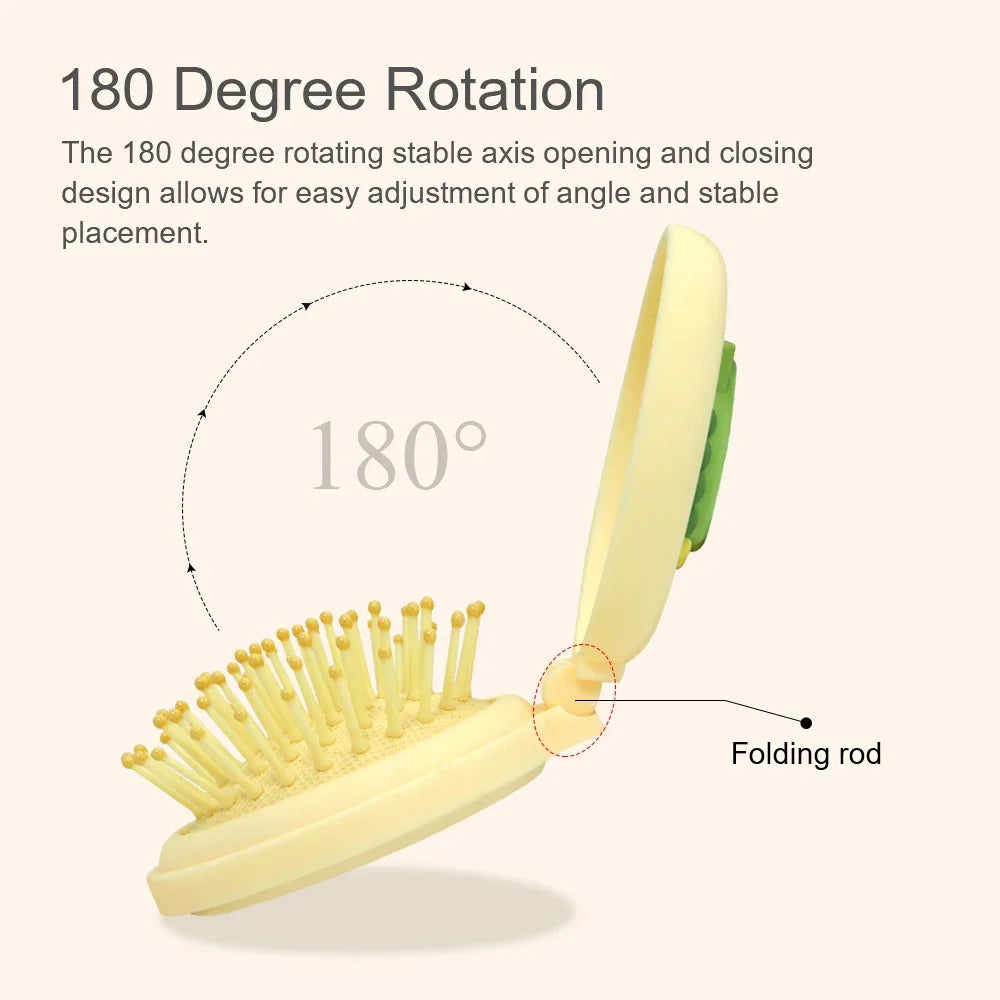 Folding Airbag Hair Comb with Mirror – Anti-Static & Scalp Massage