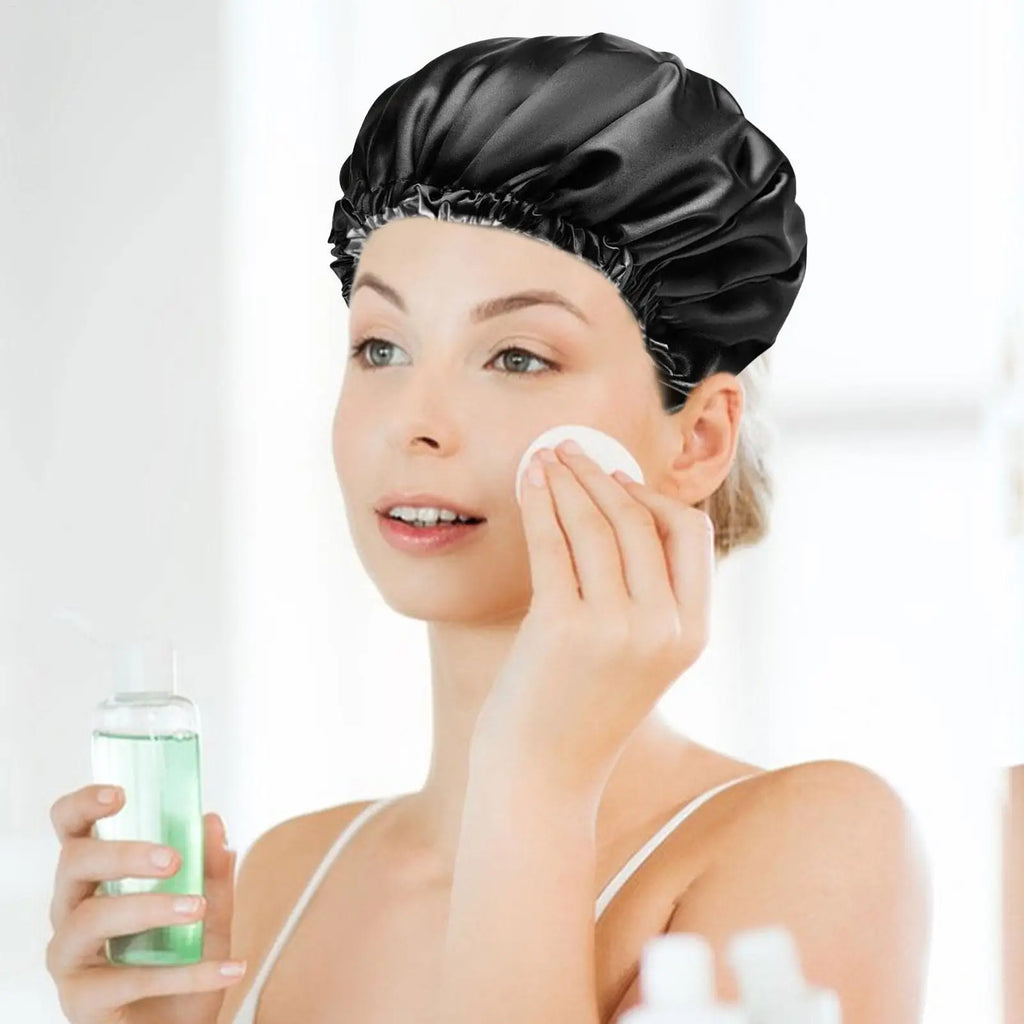 Extra Large Double Layer Waterproof Shower Cap for Thick Hair