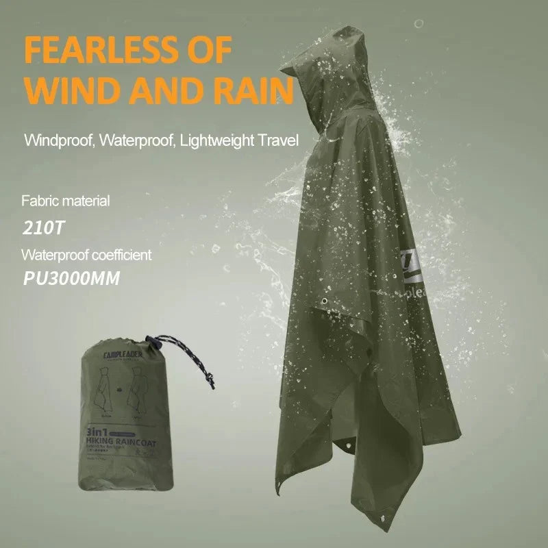 3-in-1 Waterproof Rain Poncho | Hiking, Camping & Travel