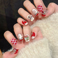 Red Crystal French Press-On Nails | Short Korean Style 10pcs