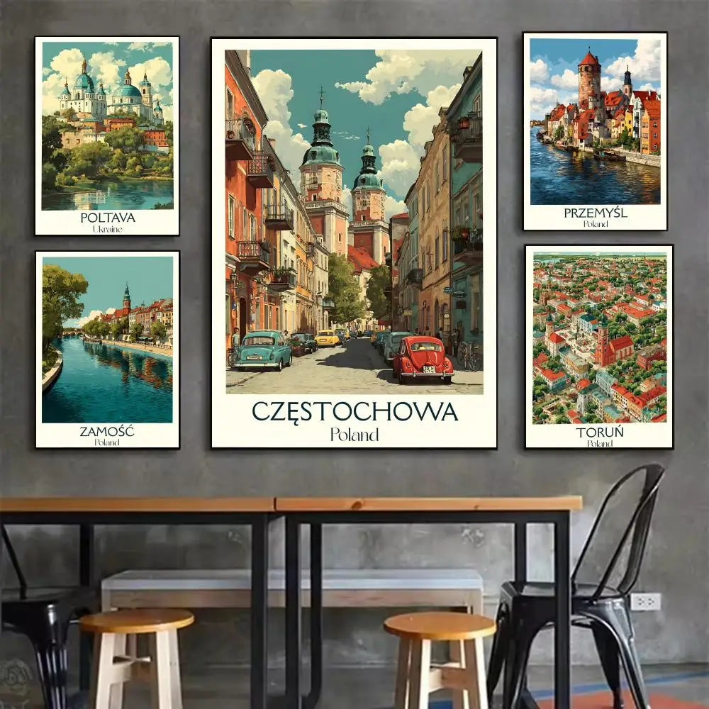Vintage Poland City Minimalist Wall Art Poster Sticker