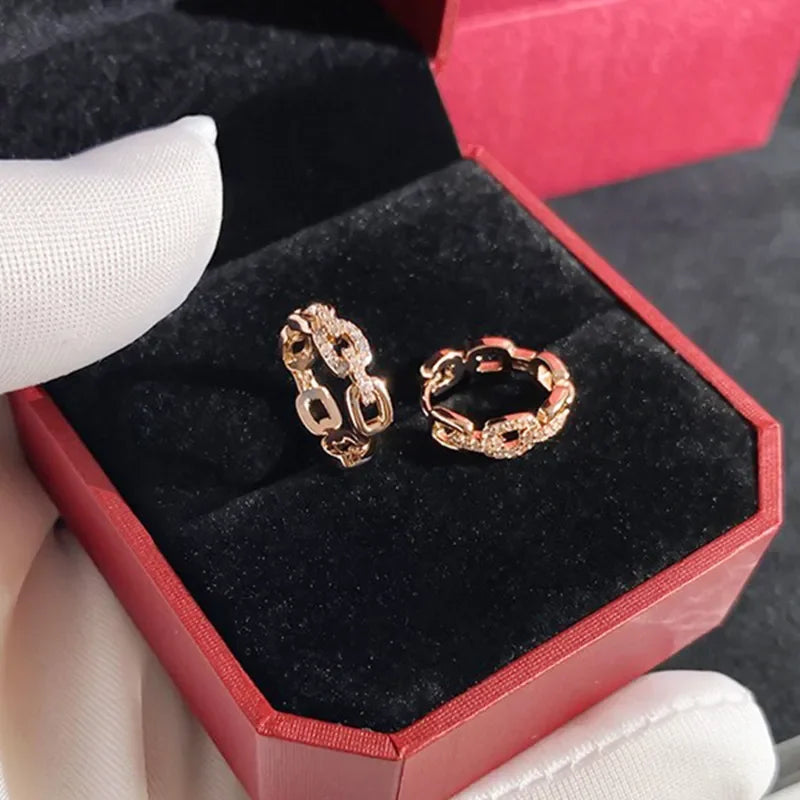 Huitan Chain Link CZ Hoop Earrings – Rose Gold Fashion Jewelry