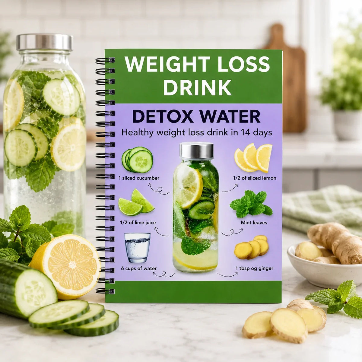 14-Day Detox Water Guide A5 Spiral Notebook 140-Page Healthy Drink