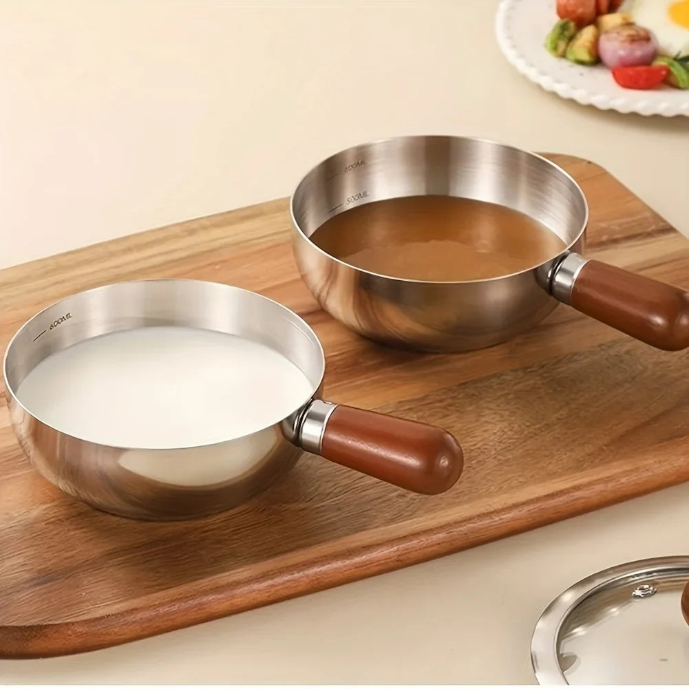 Stainless Steel Wooden Handle Frying Pan Used Melting Butter Salad