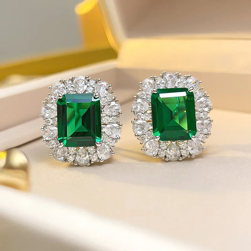 Huitan Green Cubic Zirconia Stud Earrings – Women's Jewelry