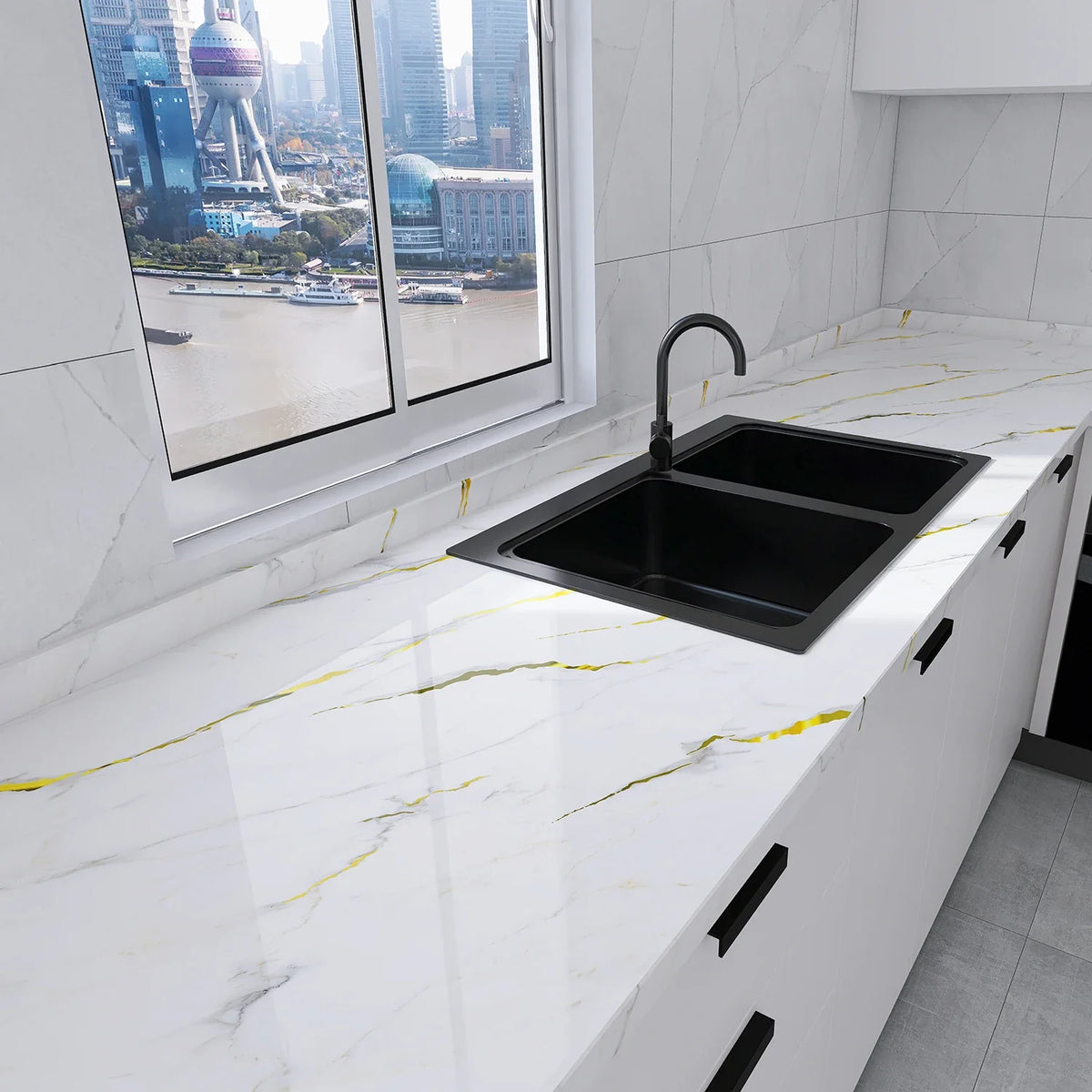 Marble PVC Self-Adhesive Wall Sticker – Oil-Proof & Waterproof