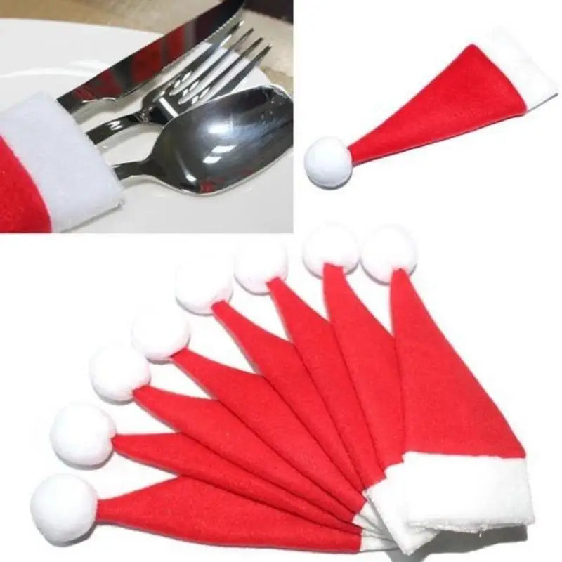 10-Piece Christmas Hat Cutlery Holders & Wine Bottle Covers