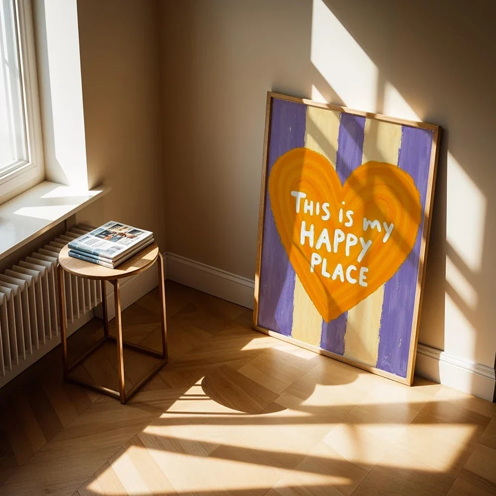 "This Is My Happy Place" Retro Quote Canvas Wall Art Print