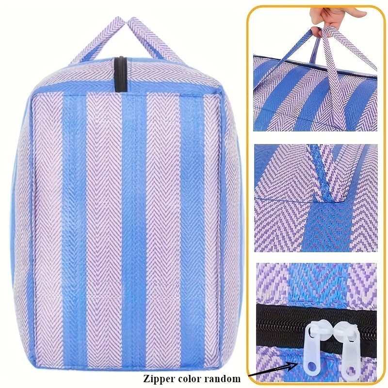 Large-capacity Car Travel Storage Bag Quilt Thickened Blue White