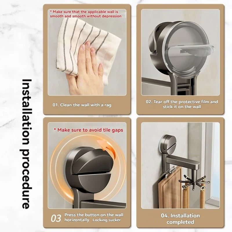 8-Hook 360° Rotating Suction Cup Organizer – No Drill Wall Hook