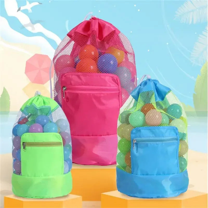 Foldable Mesh Beach Bag | Drawstring Backpack Travel Organizer
