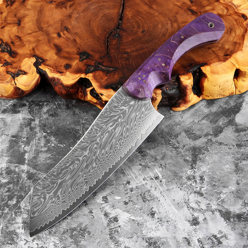 XITUO 7-Inch Damascus Santoku Knife – Purple Wood Handle