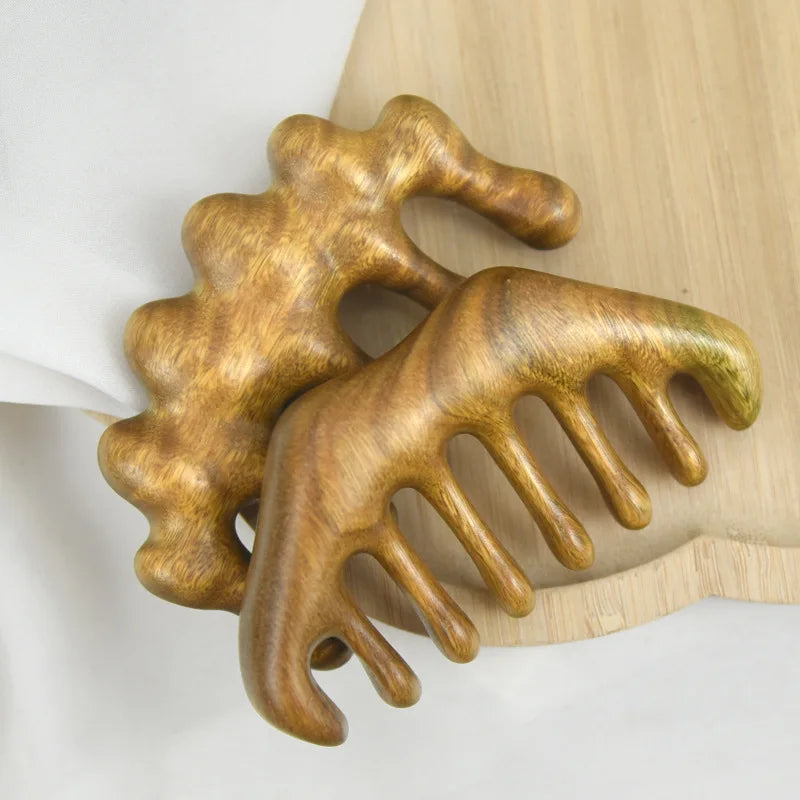 Green Sandalwood Wide Tooth Comb – Anti-Static Scalp Massager