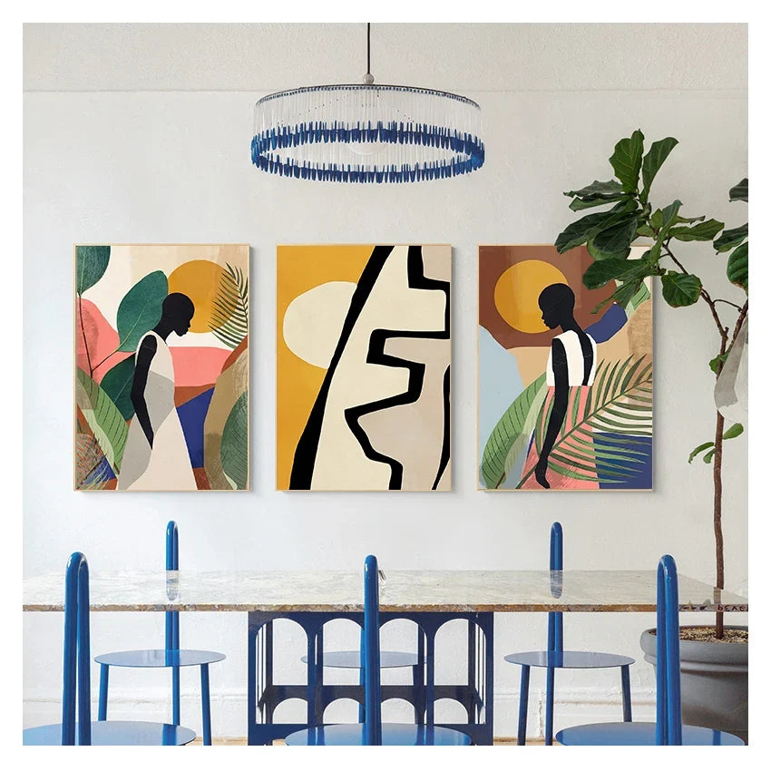 Scandinavian Vintage Girl Canvas Wall Art | Geometric Abstract Print