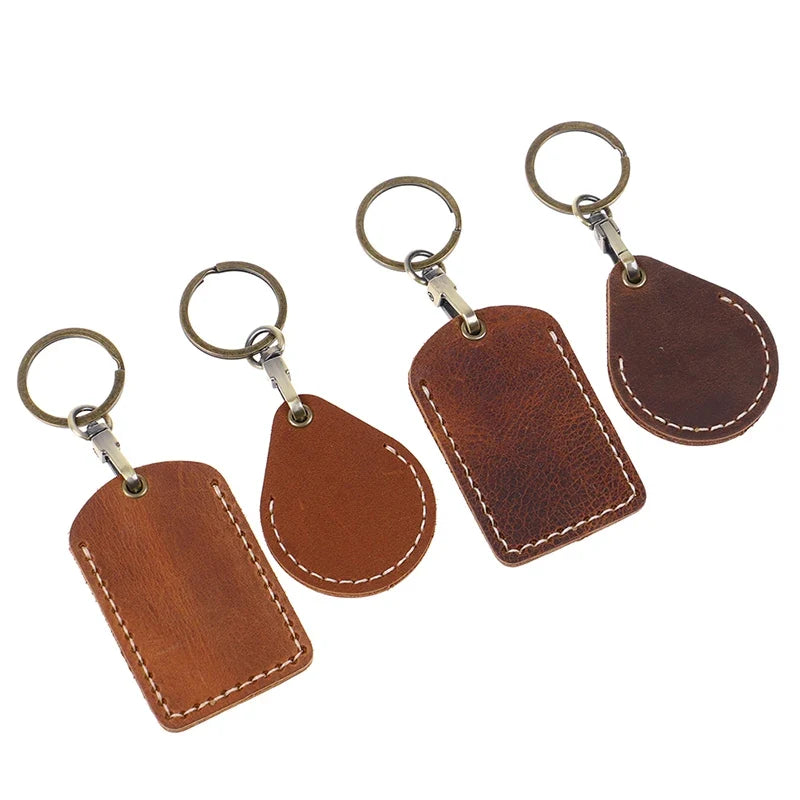 Vintage Leather Key Case – Access Card Holder & Key Fob Ring