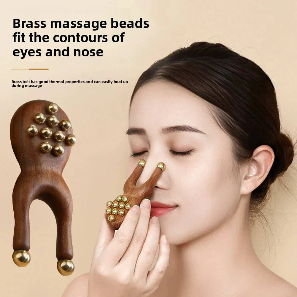 Wooden Brass Facial Massager | Face Lifting & Skin Tightening