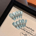 Handmade Glitter Blue Cat Eye Press On Nails – Gold Crystal