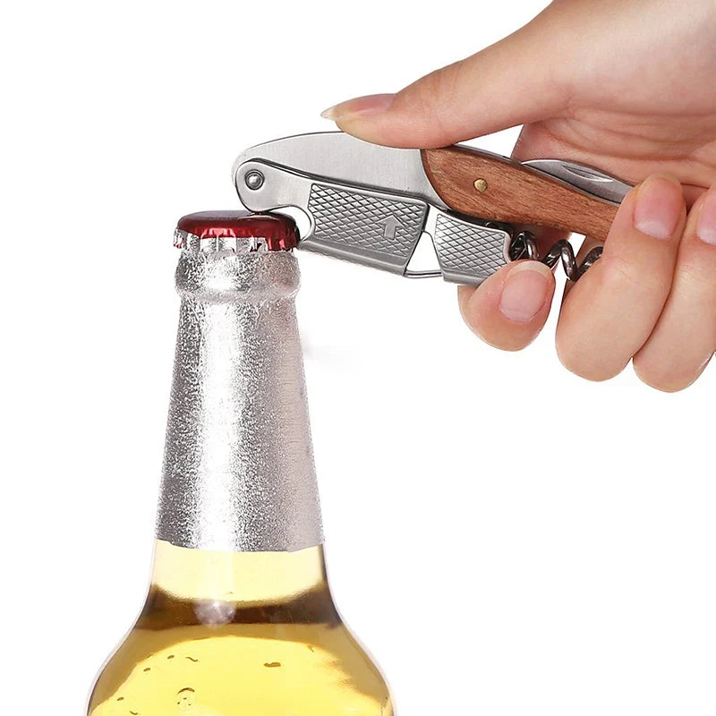 Double-Hinged Wine Corkscrew | Stainless Steel & Wood Handle