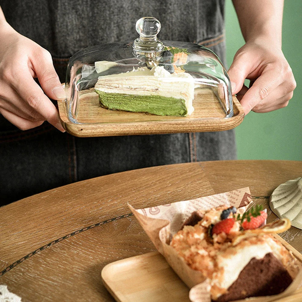 Large Bamboo Cake Stand with Lid – Rectangular Dessert Tray