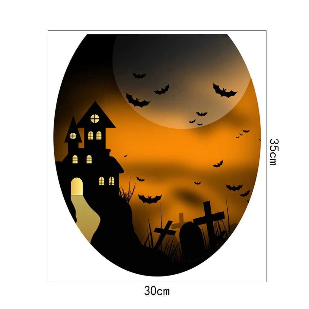 Halloween Toilet Lid Sticker Scary Pumpkin Haunted House Bathroom